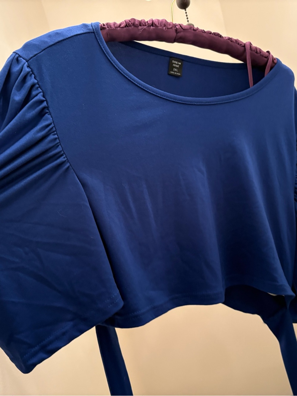 SHEIN Blue Puff Sleeve Crop Top